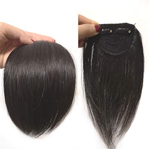 Thick Side Bangs Clip in Real Human Hair Bangs Natural Side Swept Bangs Soft Side Fringe Bangs Extensions,Jet Black Color