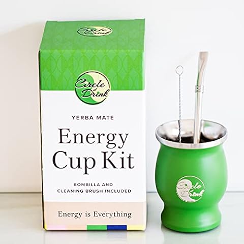 Circle of Drink - Energy Cup Yerba Mate Kit - Double Wall - Includes Stainless Steel Bombilla and Cleaning Brush - 8oz, 50g Capacity (GREEN) Cover