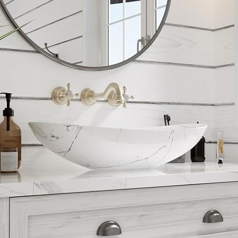 DeerValley White Marble Oval Ceramic Vessel Sink Cover