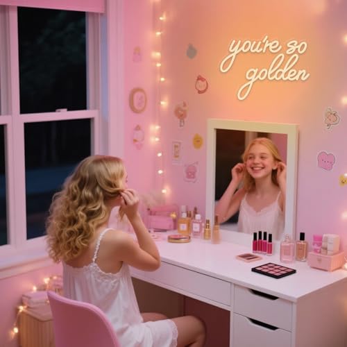 Mvorixa You're So Golden Neon Sign Warm White LED Light for Wall Decor Aesthetic Dimmable Neon Signs for Bedroom, Vanity, Living Room, Birthday Party, Wedding Engagement, Gifts for Women, Girls, Teen Room Decor by Mvorixa - Used condition - Image 6