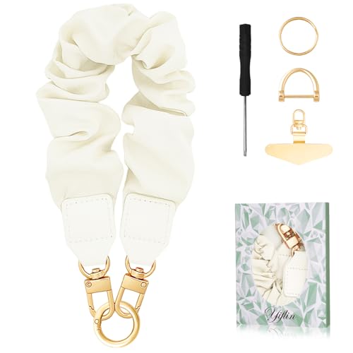 Image of Yiflin Multi-function Stretchy Keychain,Cute Scrunchie Key chain Wristlet, Wrist Lanyard for Keys,Phone Wrist Strap with Phone Tether Tab for Women Car Keys (Beige)