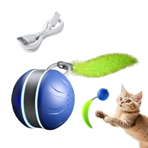 インタラクティブ キャット ボール | 2速 自動 転がり アクセサリー - 電気式 猫用玩具 しっぽ付き | 屋内 屋外 遊び トレーニング 運動 精神刺激 狩猟 シミュレーション 登り 用