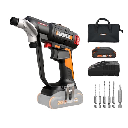 Worx Nitro 20V SwitchDriver 2.0, 2-in-1 Brushless Cordless Drill Driver, Drill Set Rotatable Dual 1/4″ Chucks, Compact Cordless Drill with Digital Torque Setting WX177L – (Battery & Charger Included)