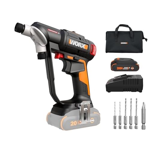 Worx Nitro 20V SwitchDriver 2.0, 2-in-1 Brushless Cordless Drill Driver, Drill Set Rotatable Dual 1/4" Chucks, Compact Cordless Drill with Digital Torque Setting WX177L – (Battery & Charger Included)