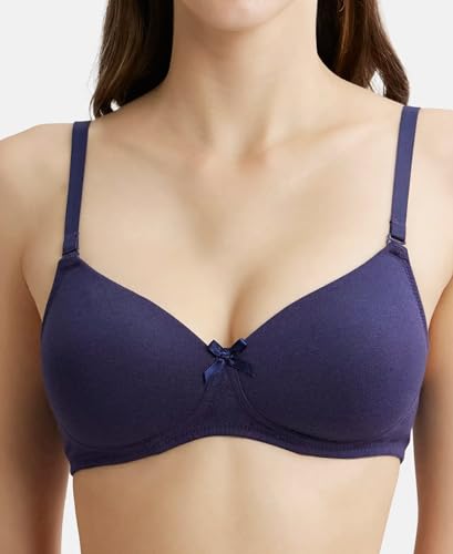 Image of Jockey FE23 Women Wirefree Padded Super Combed Cotton Elastane Stretch Medium Coverage T-Shirt Bra with Detachable Straps