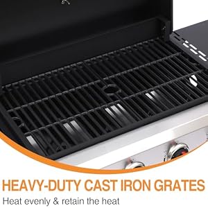 GRILL DEPOTS 4 Burner Propane Gas Grill, Portable BBQ Grill with Cast Iron Grate & Griddle Pan, Folding Side Table for Camping Backyard, 40000 BTU Easy-Clean Outdoor Cooking — photo 2 of 6
