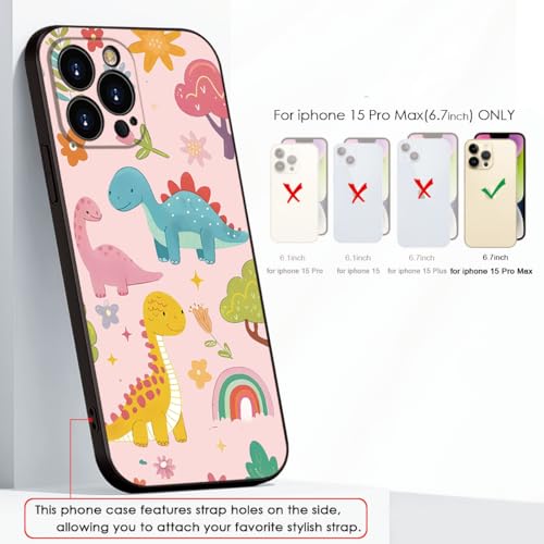 for iPhone 15 pro max Case Dinosaur Cartoon Cute Pink Phone Case - 3 Colorful Dinosaurs with Flowers & Rainbow Design, Playful & Stylish Protective Cover for Girls & Women (B1-cartoon cute dinosaurs)