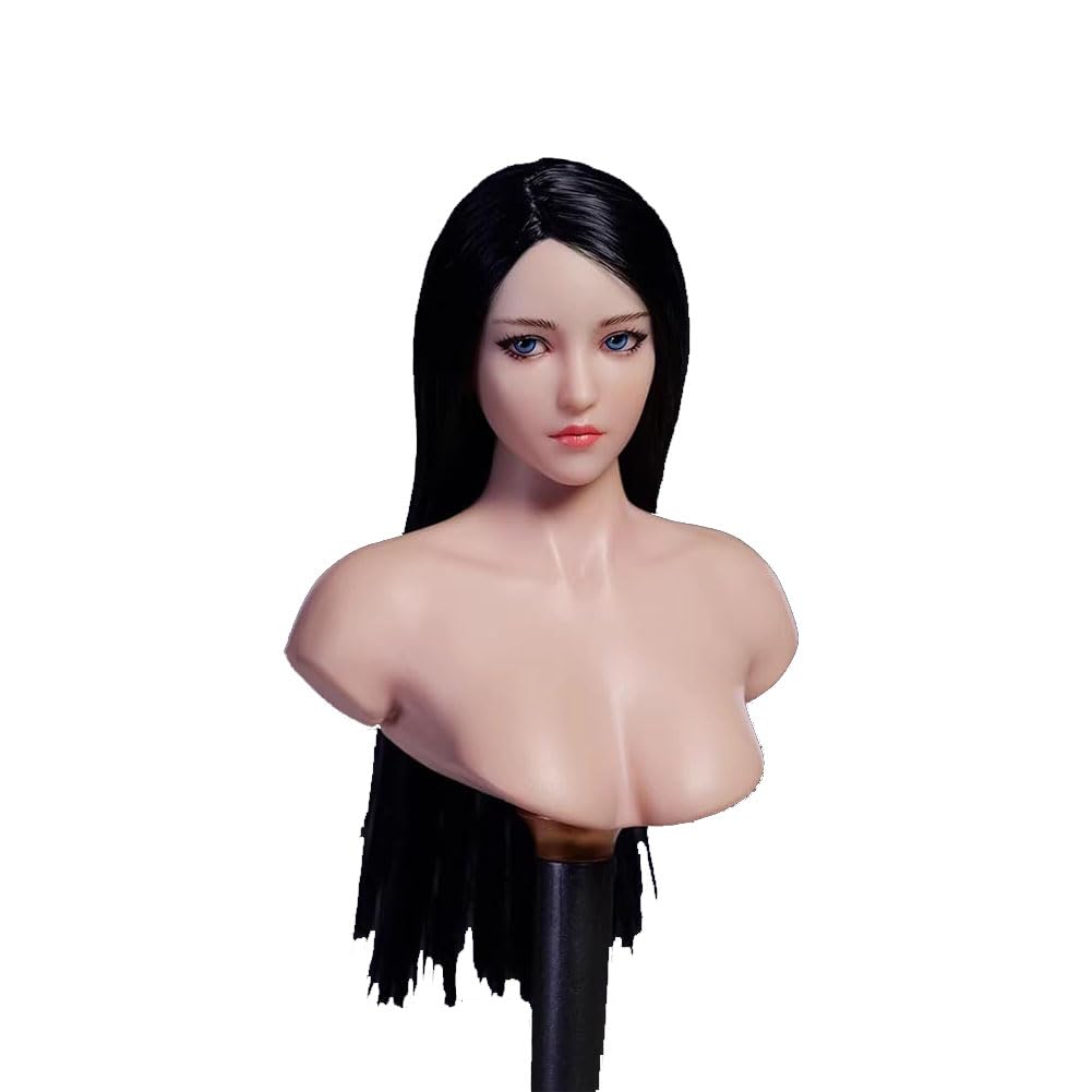 Tête de femme 1/6 sculpte cheveux noirs pour figurine Phicen corps action 30 cm yeux bleus