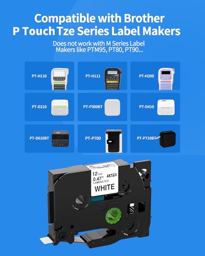 5PK Tze-231 PTH110 D210 Label Maker Tape 12mm Compatible with Brother P Touch Label Tape 12mm Tze231, Compatible for Brother P-Touch PT-D200 D220 D400AD H110 H200BP D600 1230, Tze  image 4
