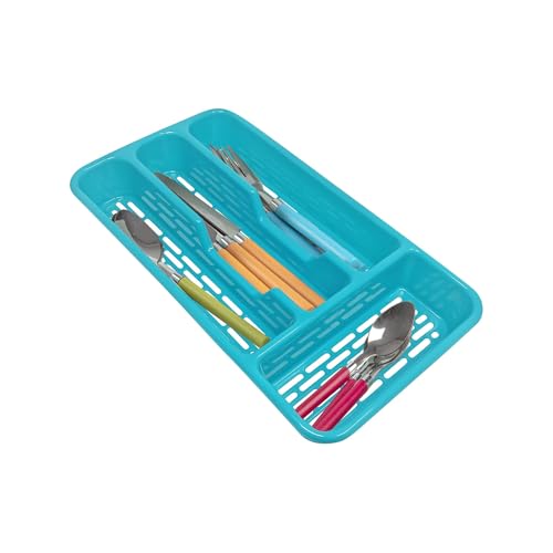 PLASTIFIC Large CUTLERY TRAY Utensils Spoon Fork Holder Flatware Organiser for Kitchen Organiser Strong Plastic Drawer Sliding Tidy (33 x 17.5 x 4.3 slim Turquoise)