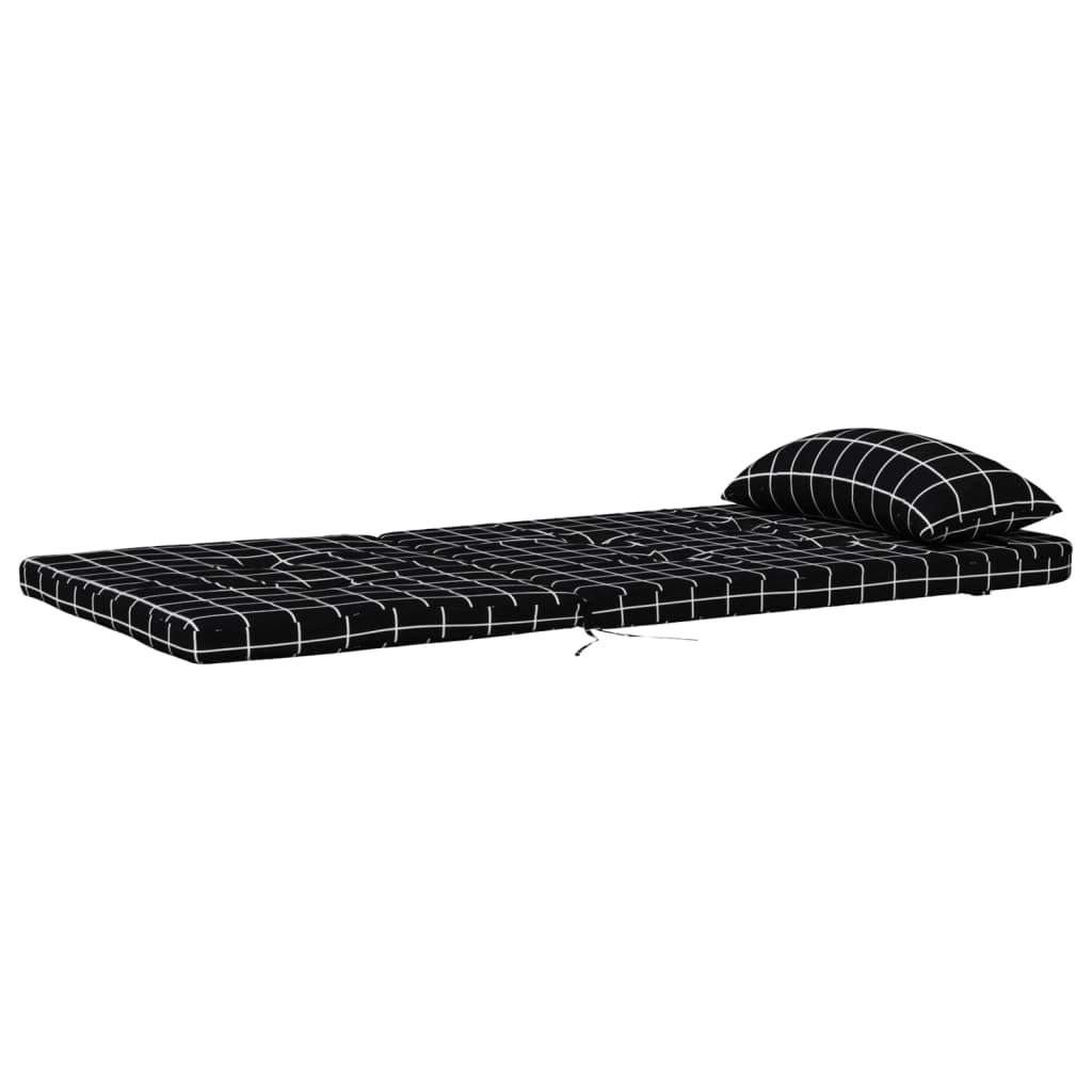 2er Set Adirondack-Auflagen 126x58 cm Stuhlkissen für Gartenstühle Hochlehner Sitzkissen mit Kopfkissen aus Oxford-Gewebe Schwarz Karomuster Sitzauflage Gartenmöbel