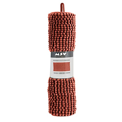 MSV Chenille High Pile Bath Mat 40 x 60 cm - Terracotta Red, 40 x 60 cm (Rectangular) - Image 2