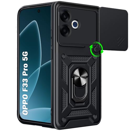 Image of TheGiftKart Tough Armor Bumper Back Cover Case for Oppo F33 Pro 5G | Kickstand & Ring Holder | 360 Degree Protection Back Cover Case for Oppo F33 Pro 5G (PC & TPU, Rotating Camera Cover, Black)