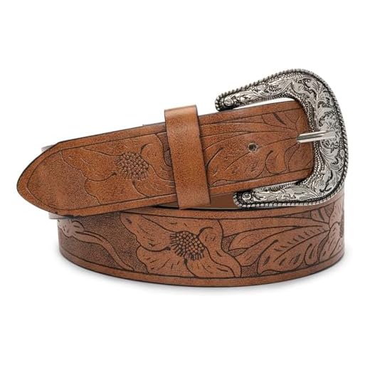 Western-Leather-Belts-Women Vintage Waist-Belts with Hollow Out Flower
