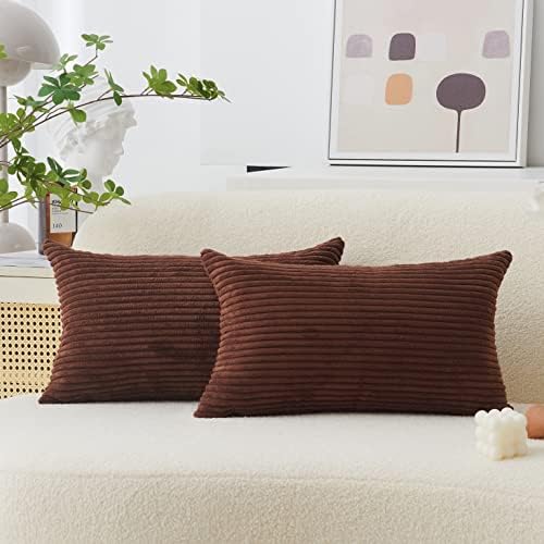 Home Brilliant White Cushion Covers Striped Corduroy Velvet Throw Pillow Covers for Baby Square Decorative Pillows for Bed, Creamy White, Set of 2, 45 x45 cm, 18inch