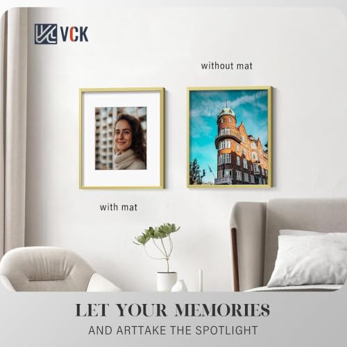 Image of VCK 12x12 Frame Gold Metal, Real Glass, 8x8 Mat, 3 Pack, for Picture Print