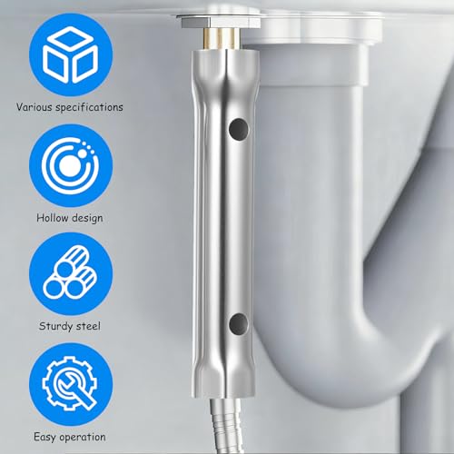 10 Stück Rohrsteckschlüsselsatz, 6-22mm Sechskant-steckschlüssel Set, Hohlschaft Doppelstecker Rohrschlüssel Sets für den Einbau und die Reparatur von Spülen und Wasserhähnen, mit 2 Stück Drehdorn