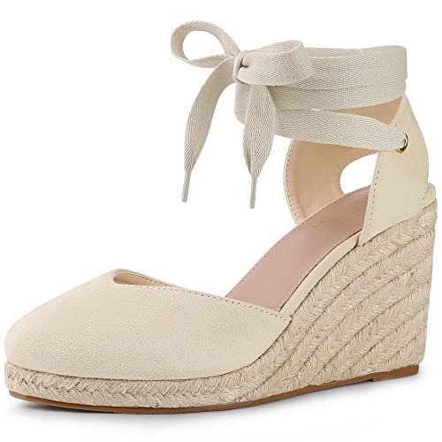 Perphy Espadrille Platform Wedge Heel Lace Up Sandals for Women Beige 7 UK/Label Size 9 US