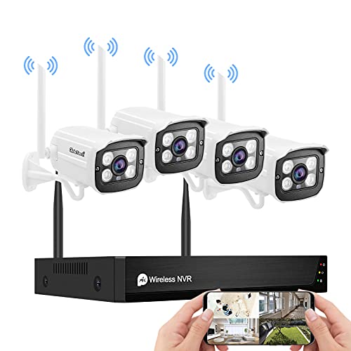 JideTech Home Security Camera System Outdoor, 8 Channel Wireless WiFi Complete Surveillance Cameras System, 1080P HD Bullet Camera NVR with Night Owl, Motion Activated - 4 Camera Without Hard Drive