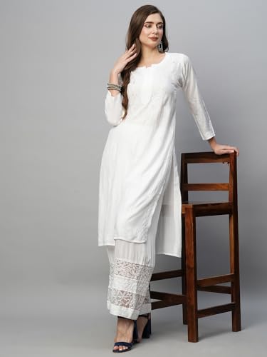 Image of Ada Hand Embroidered Lucknowi Chikankari Rayon Palazzo for Women A711177