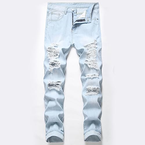 2023 Fashion Straight Tube New Men's Broken Knee Broken Pants Men's Jeans S Big and Tall 5013