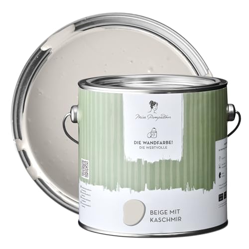 MissPompadour edelmatte Wandfarbe Beige mit Kaschmir 2,5L - sehr hohe Deckkraft - geruchsneutrale, spritzfreie Farbe - atmungsaktive, wasserbasierte Innenfarbe/Deckenfarbe - Die Wertvolle