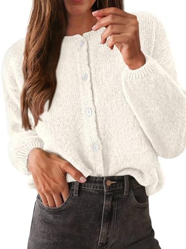 KIRUNDO Women's Cardigans Casual Loose Button Up Long Sleeve Crewneck Knit Cardigan Sweaters Open Front Outerwear Coats