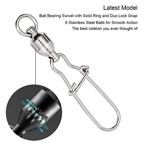 image for Dr.Fish 20PCS Fishing Ball Bearing Swivels with Duo Lock Snaps Stainle