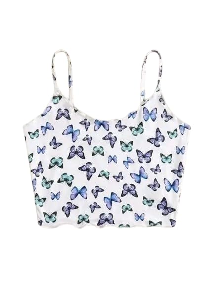 Women's Flower Print Lettuce Trim Crop Cami Top-picture-13
