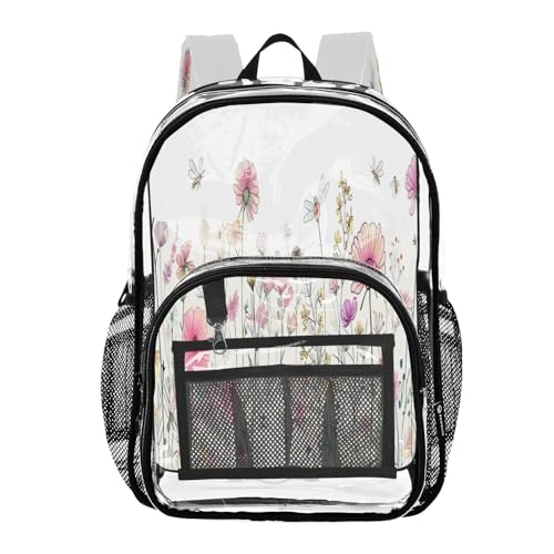 Wildflower Meadow Clear Backpack - Stadium Approved Large 15.7-inch Waterproof Transparent Bag for Sports, Concerts, Work, Travel#333