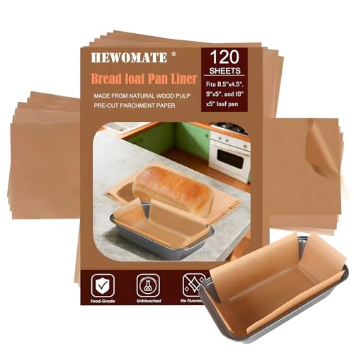 Hewomate 120 Pcs Parchment Paper Loaf Pan Liners, Pre Cut Unbleached Parchment Paper for Loaf Pan, Perfect for 8.5x4.5, 9x5, and 10x5 Inch Bread Loaf Pan