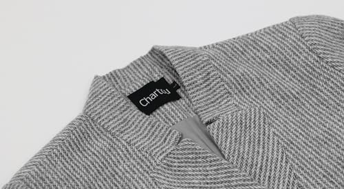 CHARTOU Womens Long Sleeve Casual Wool Jacket Blazer 1 Button Winter Coat Mid-Long Stand Collar Open Front Overcoat (Small, Grey) - Thumbnail 4