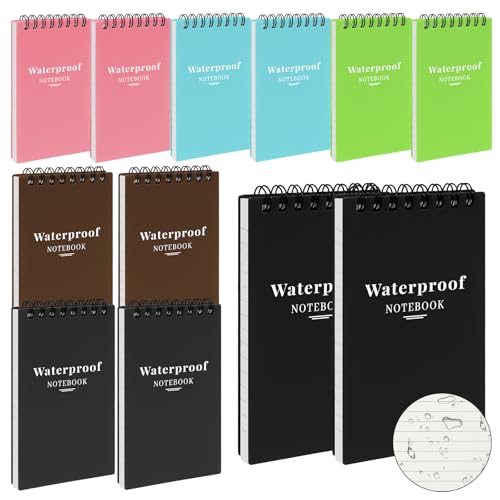 12 Pack 3x5" Waterproof Mini Notebook, Top Spiral Small Notepad for Outdoor