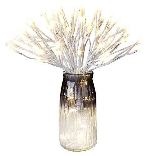 EAMBRITE 16 Inch Led White Birch Wrapped Lighted Twig Stake Starburst with 90LT Warm White LED bulbs for outdoor and indoor use