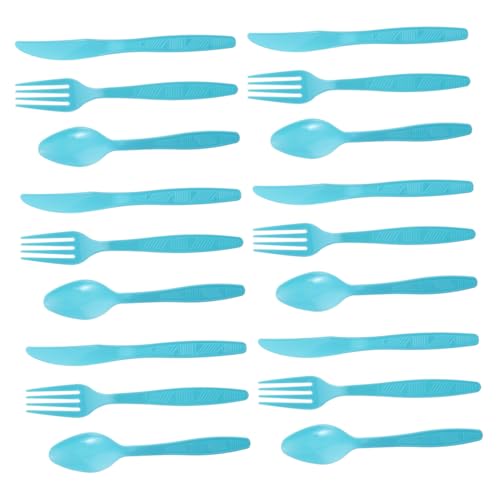 BCOATH Turquoise Tableware Set 16pc Plastic Cutlery Birthday Party Supplies 16 Forks 16 Spoons Disposable