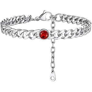 PROSTEEL Anklets for Women, Adjustable Waterproof Ankle Bracelet Silver Foot Chain Cubic Zirconia Birthstone Jewellery for Beach Summer with Gift Box 01 Garnet Red-Jan.