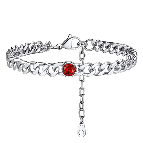 PROSTEEL Anklets for Women, Adjustable Waterproof Ankle Bracelet Silver Foot Chain Cubic Zirconia Birthstone Jewellery for Beach Summer with Gift Box 01 Garnet Red-Jan.