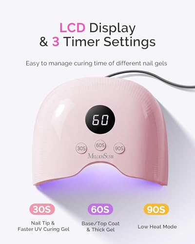 Image of MelodySusie Compact LED UV Nail Lamp with UV Gloves, P-PLUS30A Nail Dryer with Smart Sensor Cures All Gels, Especially Rhinestone Glue, Liner & Cat Eye Gel Polishes for Advanced DIY at Home, Pink