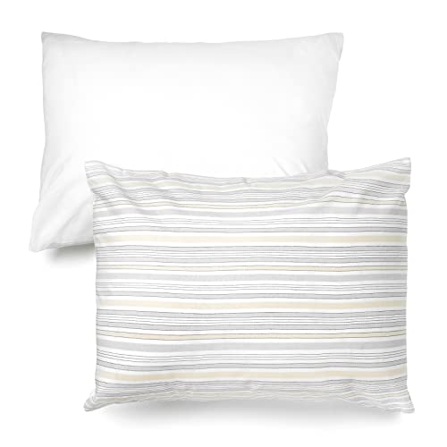 Martha Stewart Homestead Stripe Queen Size Comforter Set-3 Piece,1 Comforter(90"X92"), 2 Pillow Shams(20"X26"), 100% Cotton, Breathable, Reversible, Machine Wash, Dorm Essential, Grey/Oat (All Season) #TOP3