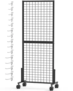 Gridwall Panel Display Stand 6' x 2' Ft Heavy Movable Floorstanding Detachable Girdwall for Easy Transport, Standing Grid Towe Display Rack for Retail and Craft FairGrid Wall Panels with Hooks, Wheels