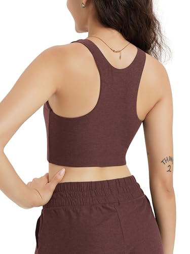 Image of ODODOS Racerback Tank Bra for Women High Neck Non Padded Medium Support Sports Bra Workout Yoga Crop Tops