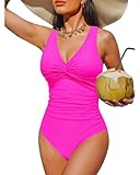 Holipick Hot Pink Plus Size Women Tummy Control One Piece Swimsuit - Push Up Bathing Suit Full Coverage Slimming Swimwear 18 Plus (US 18W)