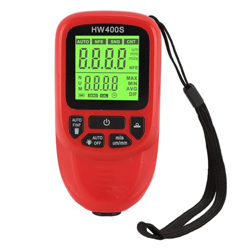 Alomejor Jauge D'épaisseur de Revêtement avec 3 Unités de Mesure, Testeur de Profondeur de Revêtement à Large Application pour le Traitement des Métaux, Jauge D'épaisseur de ABS Portable (rouge)