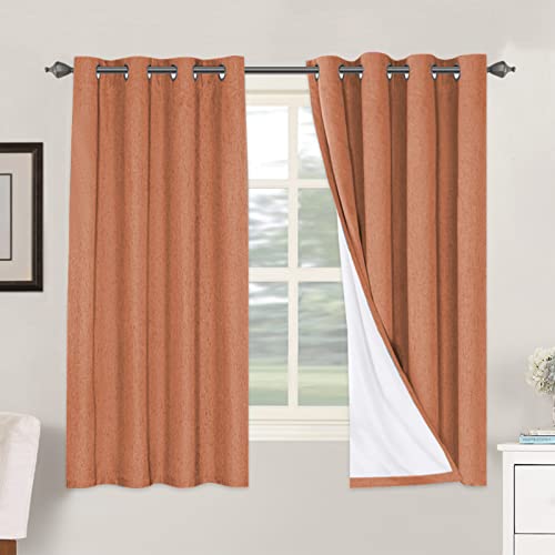 Image of H.VERSAILTEX 100% Blackout Curtains for Bedroom Thermal Insulated Linen Textured Curtains Heat and Full Light Blocking Drapes Living Room Curtains 2 Panel Sets, Orange, 52x63 Inch
