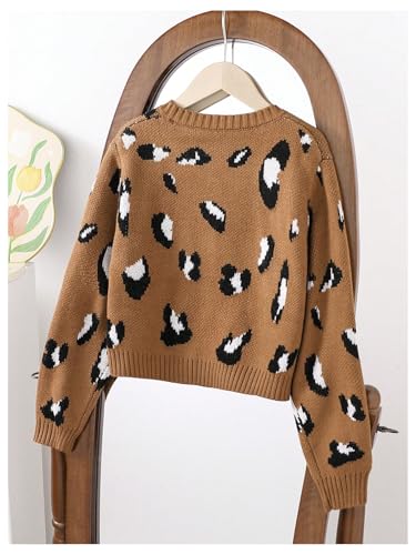 WDIRARA Girl's Leopard Print Sweater Cardigan Cute Bow Long Sleeve Crewneck Button Knit Cardigans2