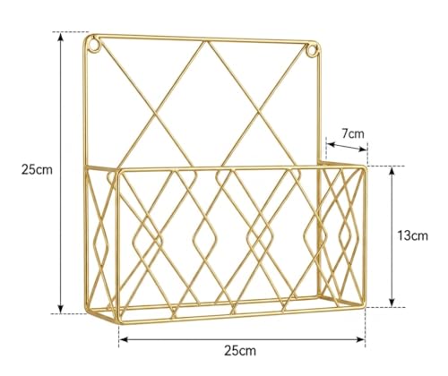 Image of Hanging File & Magazine Holder - Wall Mounted Metal Organizer for Newspapers, Documents & Office Storage | Decorative Black Wall Rack for Home & Workspace (Black+Golden)