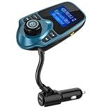 Nulaxy Wireless In-Car Bluetooth FM Transmitter Radio Adapter Car Kit with 1.44 Inch Display and USB Car Charger - Peacock Blue　