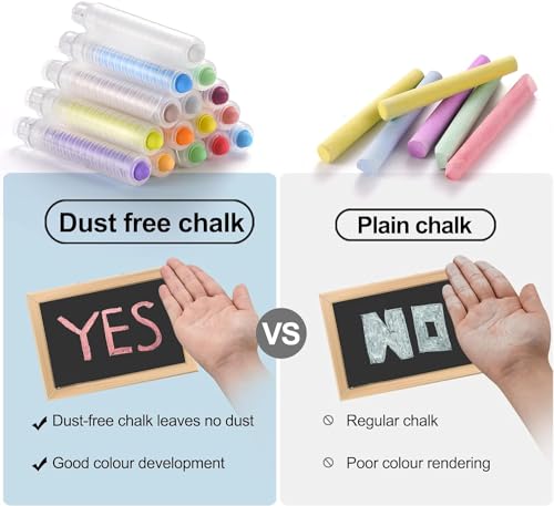 image for MOMJOY 15pcs Dustless Chalk Set with Chalkboard Eraser, Colored Chalk 