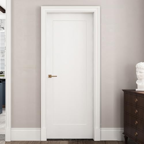JUBEST 30"x80" 1-Panel Prefinished Laminate White Hollow Core Door Slab, Pre-Assembled Waterproof Shaker Style Interior Door, NOT Pre-drilled and NOT Included Hardware