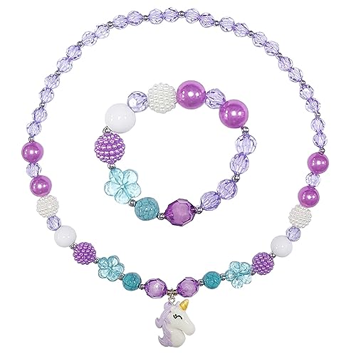 DkakoJew Jewelry Set For Girls Unicorn Necklace Bracelet Set Necklace For Girls Jewelry Set Halloween Christmas Birthday Gift over 3 years old.